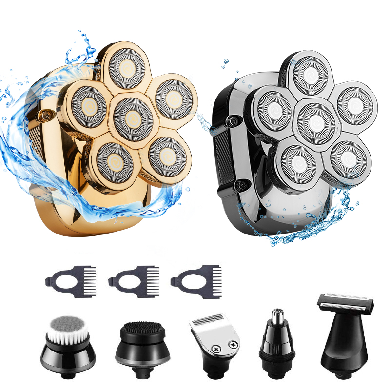 balding clipper lcd display waterproof ipx7 floating 6 heads 6 in 1 usb rotary electric men shaver