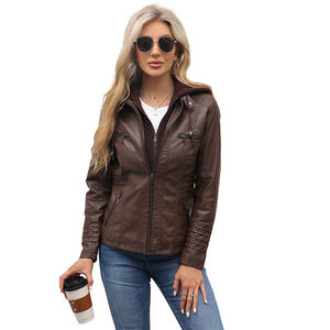 Veste zippée coupe-vent en similicuir pour <span class=keywords><strong>femme</strong></span> PASUXI, capuche amovible, respirante, surdimensionnée, streetwear printemps automne, ensemble deux pièces - Product Image 3