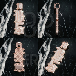 Pendentif vertical 3D personnalisé en moissanite VVS, testée au testeur de diamants, sertie de diamants ronds, style Hip Hop, avec lettre de nom, bijoux pour hommes - Product Image 2