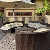 Conjunto de Muebles de Jardín de Mimbre Sintético en Forma de Media Luna para Exteriores, Sofá de Mimbre Sintético Semicircular, Muebles de Jardín de Mimbre