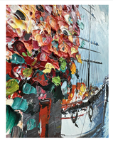 Peinture à l'huile encadrée de paysage méditerranéen peinte à la main, 70x100cm, toile impressionniste de bord de mer pour la décoration de la maison et des hôtels