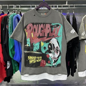 เสื้อยืดผู้ชายคุณภาพสูง ผ้าคอตตอน 100% เนื้อหนา ทรงหลวม สไตล์สตรีทแฟชั่น แบรนด์ดัง แขนสั้น - Product Image 2