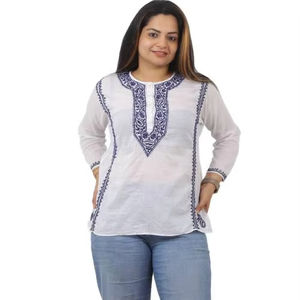 <b>Women's</b> Embroidered Pure Cotton <b>Cape</b> Top Kurta with Slip Manufactured in India Low Prices for Bulk Orders-for Adults - Product Image 1