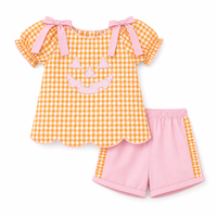 Puresun Ensemble Halloween pour bébé fille : Haut à manches volantées et short rose, tenue citrouille pour tout-petite