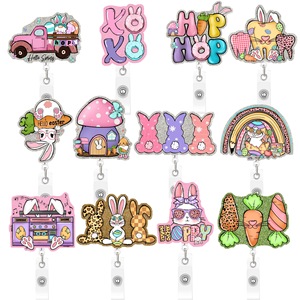 Porte-badge rétractable de luxe en plastique ABS, motif lapin de Pâques, mignon et rotatif, pour cadeaux de bureau et scolaires, vente en gros - Product Image 1