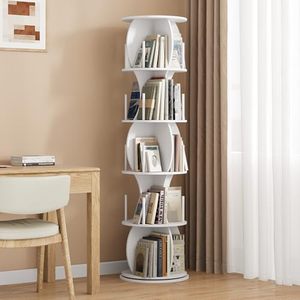 Étagère d'angle autoportante en bois blanc étroite pour organiser les livres 360 °   <span class=keywords><strong>Tour</strong></span> de bibliothèque rotative à 5 niveaux - Product Image 3