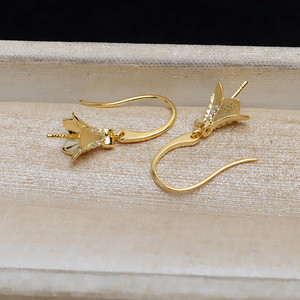 Boucles d'oreilles en argent Wenchi S925, grande version coréenne, 9-10 perles, plateau plaqué or, accessoires de bijoux DIY, Chine 15969 - Product Image 4