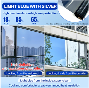 فيلم عاكس فضي أزرق فاتح ذو رؤية أحادية الاتجاه، فيلم زخرفي تجاري للمباني والنوافذ الزجاجية العازلة للحرارة - Product Image 2