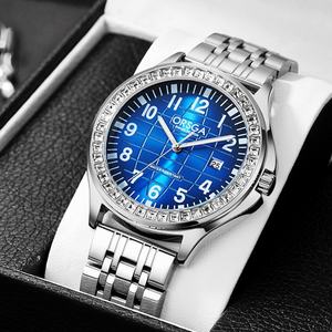 Reloj de pulsera para hombre con calendario y diamantes incrustados - Acero sólido - Elegante - Uso empresarial - Venta al por mayor de fábrica - Reloj de cuarzo con diseño a cuadros - Product Image 1