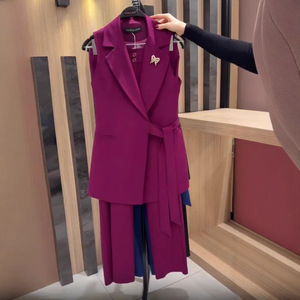 Completo da <span class=keywords><strong>donna</strong></span> elegante a tinta unita con top senza maniche a collo risvoltato e <span class=keywords><strong>pantaloni</strong></span> lunghi, set slim da 2 pezzi per feste e occasioni speciali - Product Image 4