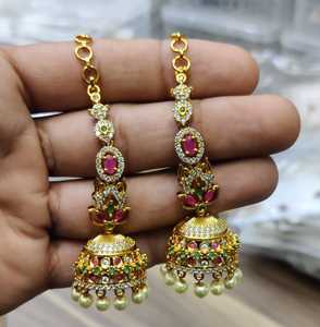 Pendientes indios Jhumki multicolores para mujer con flor tallada, colgantes largos, joyería gitana turca afgana para bodas - Product Image 1