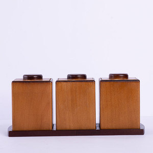 Fantastique ensemble de pots à épices en bois avec couvercle, finition brun clair, pour la cuisine, vente en gros, 3 compartiments de rangement - Product Image 2