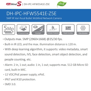 Cámara IP de Vigilancia Exterior ZHEJIANG <span class=keywords><strong>DAHUA</strong></span> VISION, Modelo IPC-HFW5541E-Z5E, Lente Óptica Motorizada de 7~35 mm, 5X, IR de 120 m, Conteo de Personas, 5MP - Product Image 2