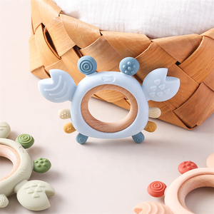 Mordedores de silicona de grado alimenticio para bebés, juguetes para la dentición con anillo de madera para calmar las encías de los bebés, juguetes para masticar para bebés, accesorios para recién nacidos - Product Image 5