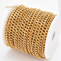 Chaîne cubaine KAVNAR en gros, plaquée or 18 carats, en acier inoxydable, maillons plats, pour la fabrication de bijoux DIY, colliers et bracelets