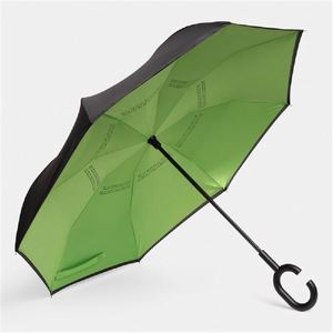 Parapluie publicitaire moderne en pongé vert avec long manche, ouverture manuelle, design droit, idéal comme cadeau d'entreprise - Product Image 2