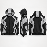 Sweat à capuche zippé personnalisé en molleton de coton, color block, panneau incurvé, veste à capuche entièrement zippée pour homme, streetwear