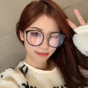 Monture de lunettes coréenne rétro Qianai, ronde, taille moyenne, en TR doré, avec verres hybrides anti-lumière bleue, pour femmes, lunettes optiques - Product Image 1