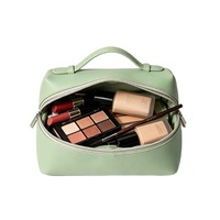 Sac cosmétique portable en cuir PU Saffiano, léger, durable, avec logo personnalisé, pochette à maquillage à fermeture éclair, grande capacité, pour femmes, voyage
