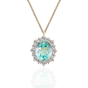 Collana in Zaffiro e Diamanti in Oro 10K, Collana con Gemme Coltivate, Gioiello Femminile di Alta Classe, Collana <span class=keywords><strong>Pallai</strong></span> Ba 14K, Gioielli Personalizzati - Product Image 2