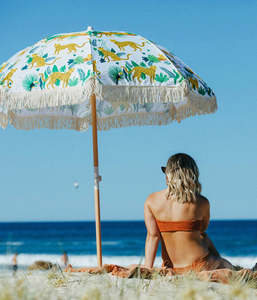 Portable Lightweight Wood Beach Parasol <strong>Umbrella</strong> Boho Vintage Style with Fringe Tassels UV50 Protection Popular USA Australia <strong>UK</strong> - Product Image 2