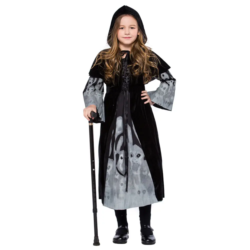 Luxus Halloween Kostüm für Kinder Bühnen kostüme Schwarz Nachtlicht Ghost Jumps uit Party Cosplay Kleid