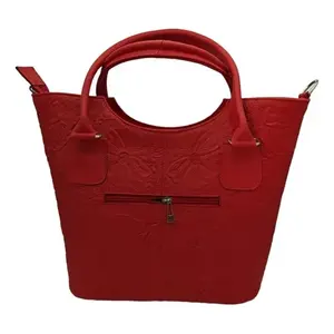 Sac à main Fana Wendy en cuir de vachette rouge, grande capacité, fermeture à rabat, décoration à pompon, sac fourre-tout décontracté pour femmes - Product Image 3