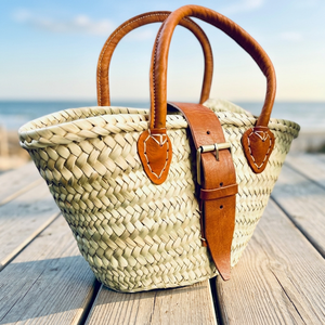 Sac à main bohème en paille tressé à la main pour filles, petit format, avec poignées en cuir, fermeture à boucle, doublure en coton et bandoulière, forme tonneau - Product Image 3