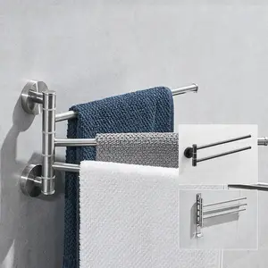 304 Stainless Steel Wall Mounted Space Rotating Towel Rack Bathroom Folding Swivel Towel Rack
