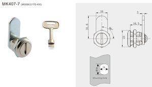 Serrure à came à quart de tour à insertion fendue de style industriel MK407-7 pour armoires électriques - Product Image 2