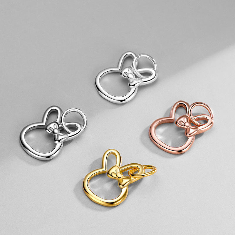 Cute Rabbit Charm 925 Sterling Silver Hollow Bunny Pendant With