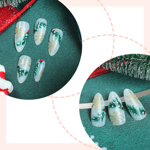 Automne Hiver Noël Ins Style 24pc Boîte Faux Ongles Portable Vert Pin Arbre Ongles Conseils pour Doigts Style Français - Product Image 2
