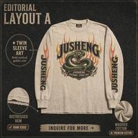 T-shirt à manches longues pour homme en coton 100% lourd, tricoté, délavé à l'acide, avec impression graphique DTG, col rond, style vintage streetwear, personnalisable