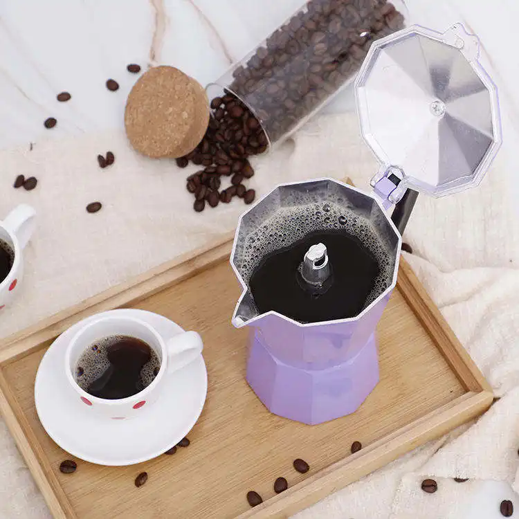 صانعة قهوة إيطالية إسبريسو موكا من الألومنيوم بألوان مخصصة بشعار