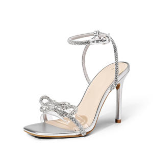 Nouvelles Sandales Chaussures à Talons Hauts Aiguilles pour Femme avec Bride Arrière en PVC Transparent Cristal, Double Nœud, Bride à la Cheville et Bout Carré pour Soirée et Mariage - Product Image 1