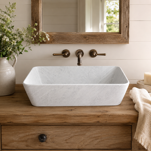 อ่างล้างมือแบบติดผนังหินธรรมชาติหรูหราจาก Poulars Wholesale พร้อมฐานหินอ่อน Bianco Carrara - Product Image 1