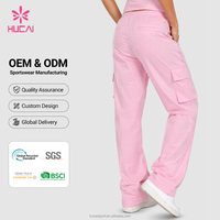 Pantalones Casuales HUCAI con Logotipo Personalizado, Ligeros, de Secado Rápido, con Múltiples Bolsillos, de Cintura Alta, Pierna Ancha, Estilo Cargo, para Mujer
