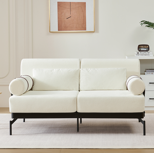 Modern Loveseat <b>Sofa</b> Set 2-Seater with Flexible USB Ports Cylindrical Armrests Corduroy Wood Legs-Apartment & Villa Living Room - Product Image 1