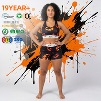 Ensemble de soutiens-gorge de sport graphiques à taille haute côtelés pour l'entraînement, avec logo personnalisé et imprimé citrouille d'Halloween original, pour l'entraînement et la performance