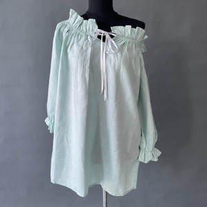 Off-shoulder Ruffled <strong>Linen</strong> <strong>Top</strong> - Product Image 2