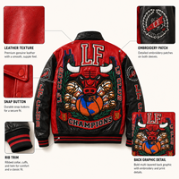 Veste universitaire personnalisée pour homme en cuir véritable rouge avec grande broderie au dos sur le thème du basketball, logo personnalisé, streetwear, veste letterman