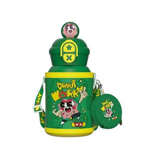 Tasse à paille à double boisson pour enfants 316 isolé en acier inoxydable dessin animé conception PC flacon à vide Thermos pour la rentrée des classes - Product Image 1