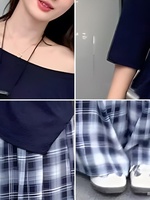 2025 début automne nouvelle mode femmes ensemble décontracté Design Unique mi-manches T-Shirt & taille haute minceur Plaid jambe large un ensemble