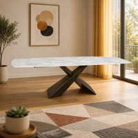 Table à manger rectangulaire extensible moderne en bois avec plateau en marbre et pieds en métal, mobilier de luxe pour la maison et l'hôtel