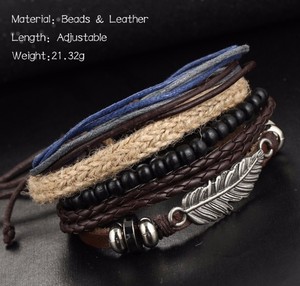 Bracelet multicouche pour hommes, en cuir tissé à la main - Product Image 5