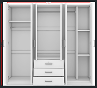 Armoire en bois blanche à 6 portes, armoire de chambre à coucher avec grands tiroirs, penderie avec barres de suspension, armoire de rangement pour vêtements
