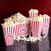 Wadah Popcorn Plastik Klasik Bergaris Merah Putih untuk Malam Film, Ember Popcorn PP yang Dapat Digunakan Kembali