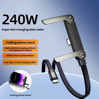 Câble de charge rapide tressé PD 240W avec support de téléphone pliable, cordon de chargeur USB-C vers USB-C durable, cordon de type C pour ordinateur portable
