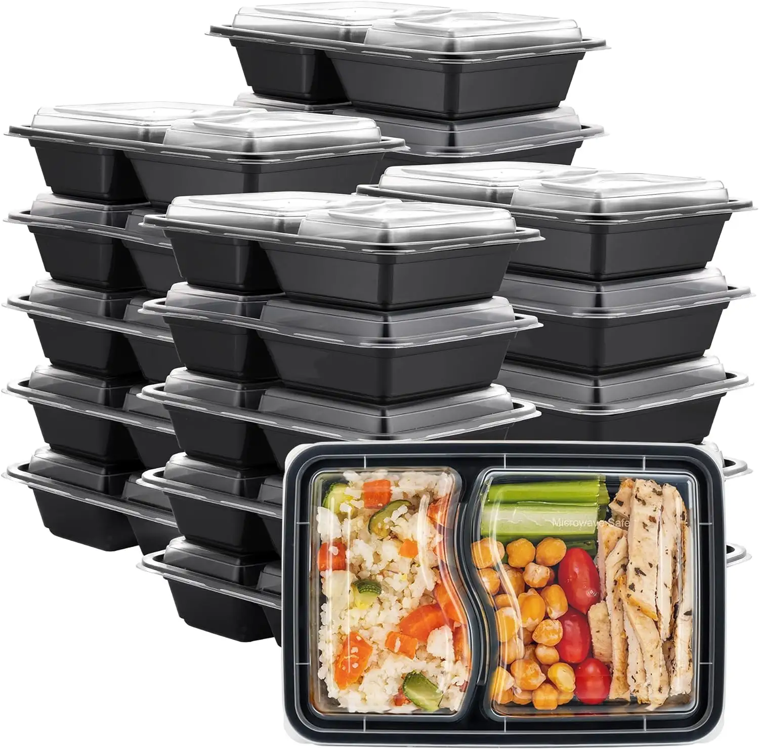 حاويات طعام جاهز، حاويات طعام جاهز شفافة للاستعمال مرة واحدة، صندوق وجبة الغداء من حجرتين