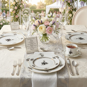 <span class=keywords><strong>Service</strong></span> de table de luxe en <span class=keywords><strong>porcelaine</strong></span> fine noire à motif floral, assiettes de présentation vintage en céramique, tasses à café et bols en <span class=keywords><strong>porcelaine</strong></span> pour événements hôteliers - Product Image 5